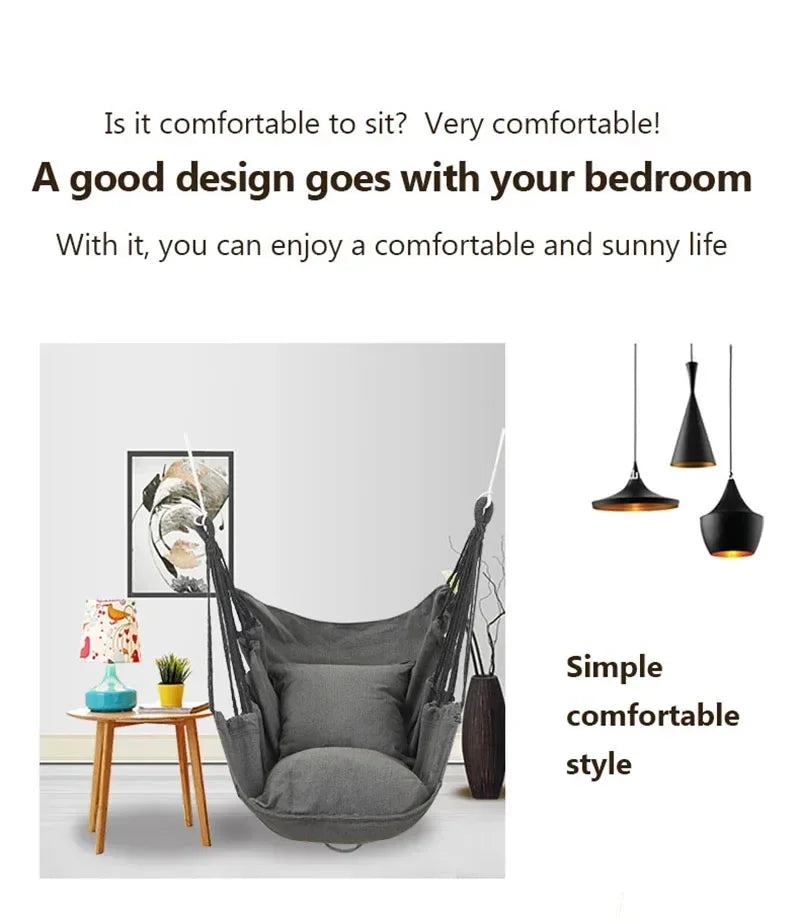 Durable Hanging Hammock Chair – Cotton Rope Indoor & Outdoor Swing