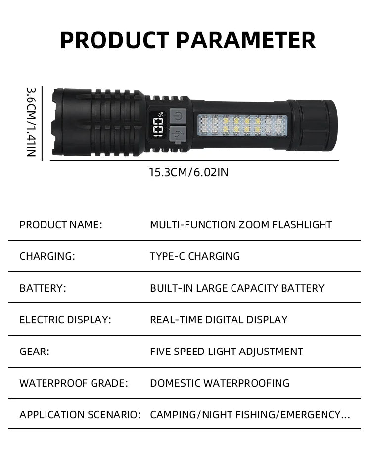Super Bright LED Flashlight – Rechargeable Portable Torch for Outdoor & Emergency Use