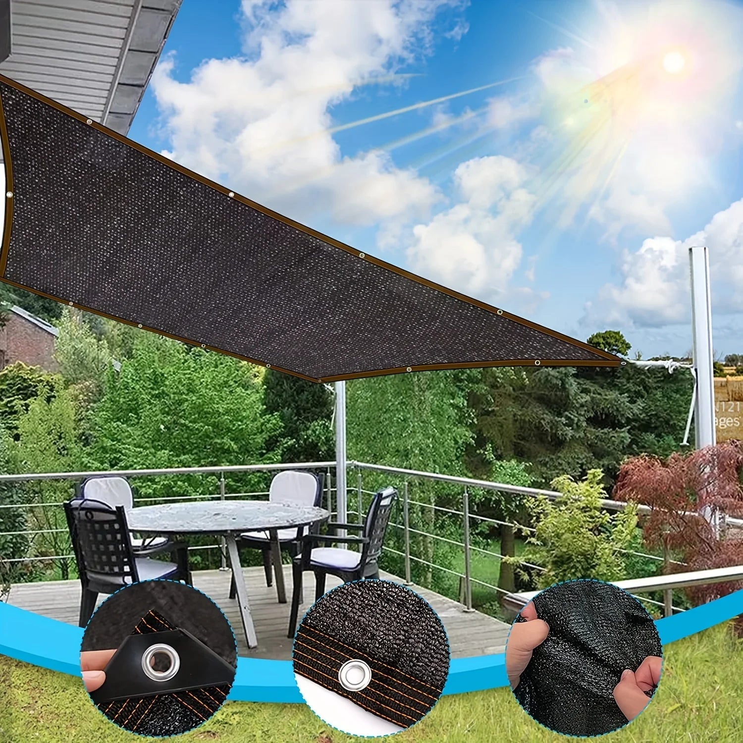 Black Shade Cloth – Sunblock Mesh Cover with Grommets for Pergola, Garden & Patio