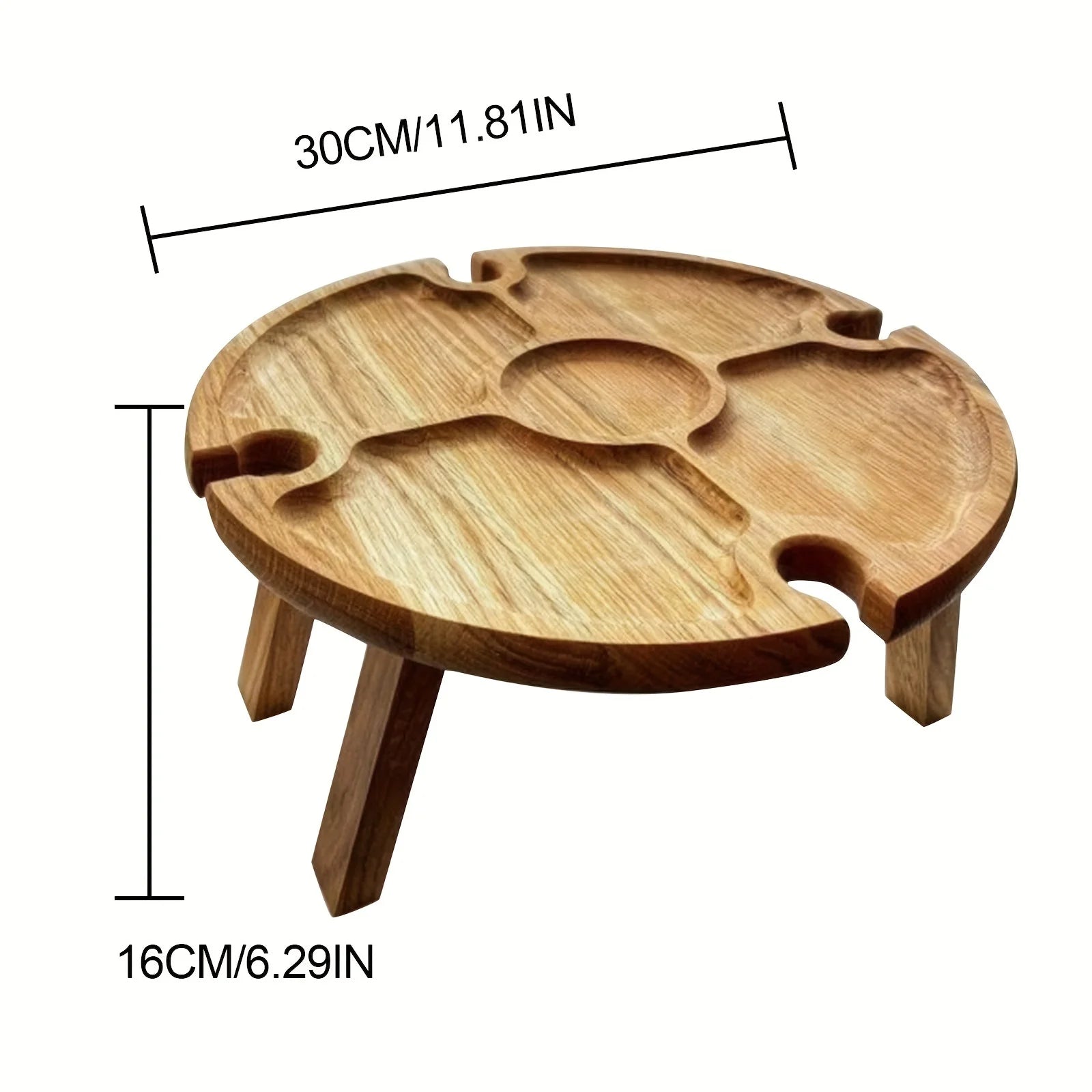 2-in-1 Wooden Folding Picnic Table – Portable Round Table with Glass Cup Holder