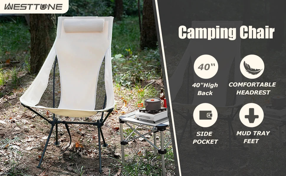 Westtune Portable Folding Camping Chair – Lightweight Aluminum Alloy Chair with Headrest
