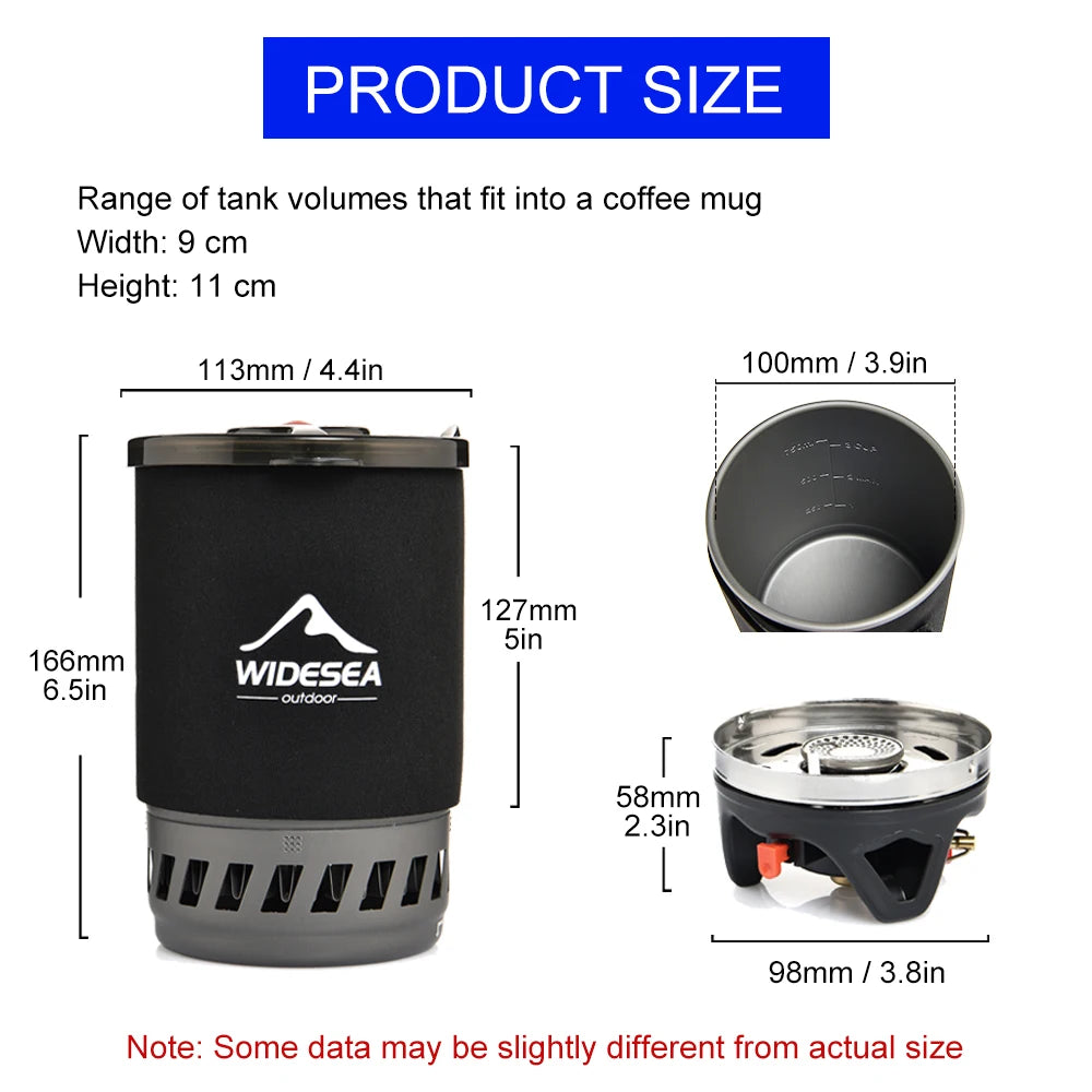 Widesea Camping Cooking System – Outdoor Gas Stove with Heat Exchanger, Coffee Pot & Cookware Set